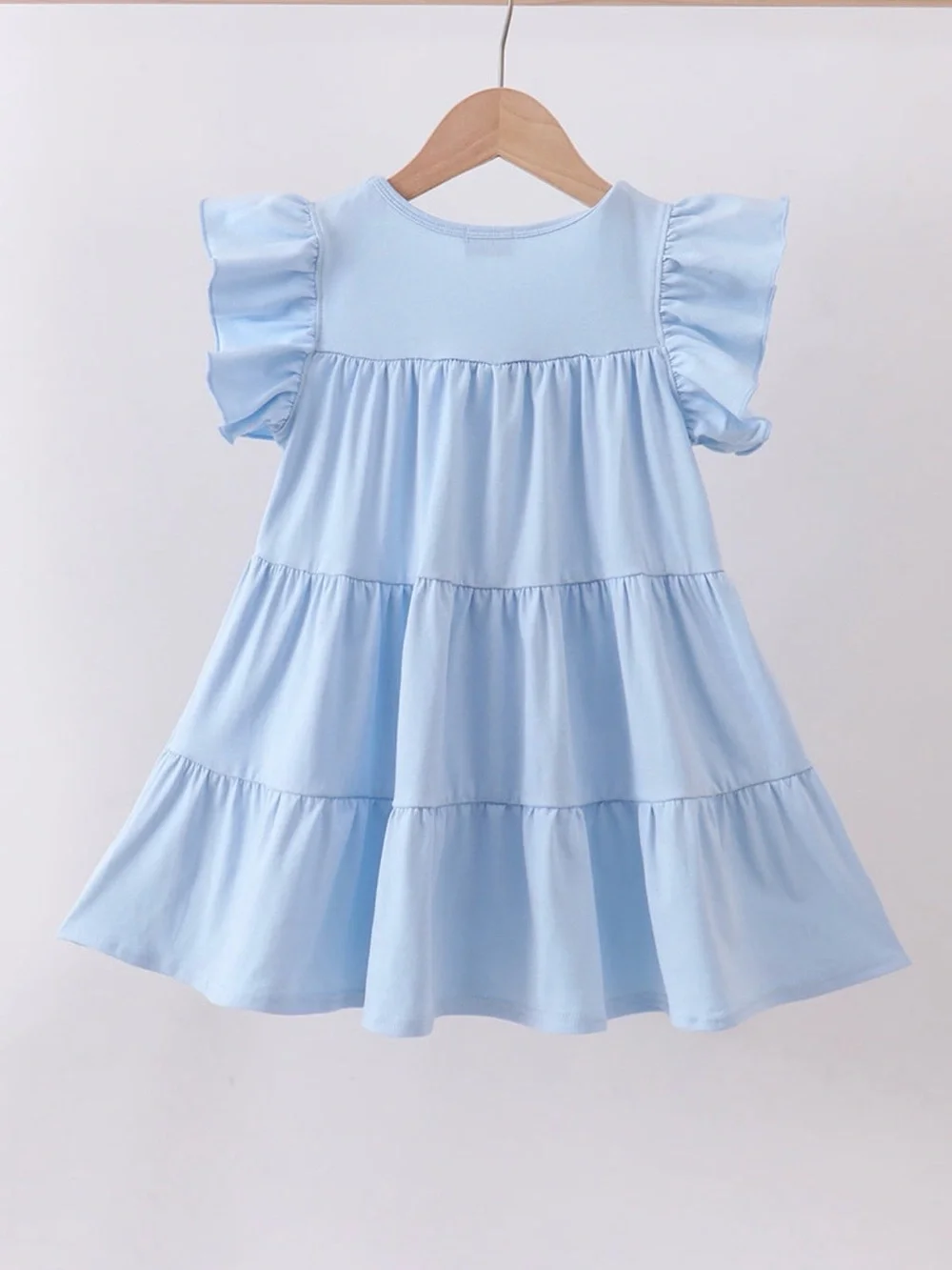 NWT Kids Light Blue Cross Embroidered Tiered Dress